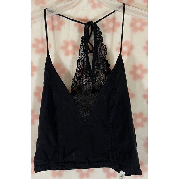 Free People Black Lace Bralette Cami‎ Top Romantic V-Neck Strappy Back Detail - Picture 1 of 4